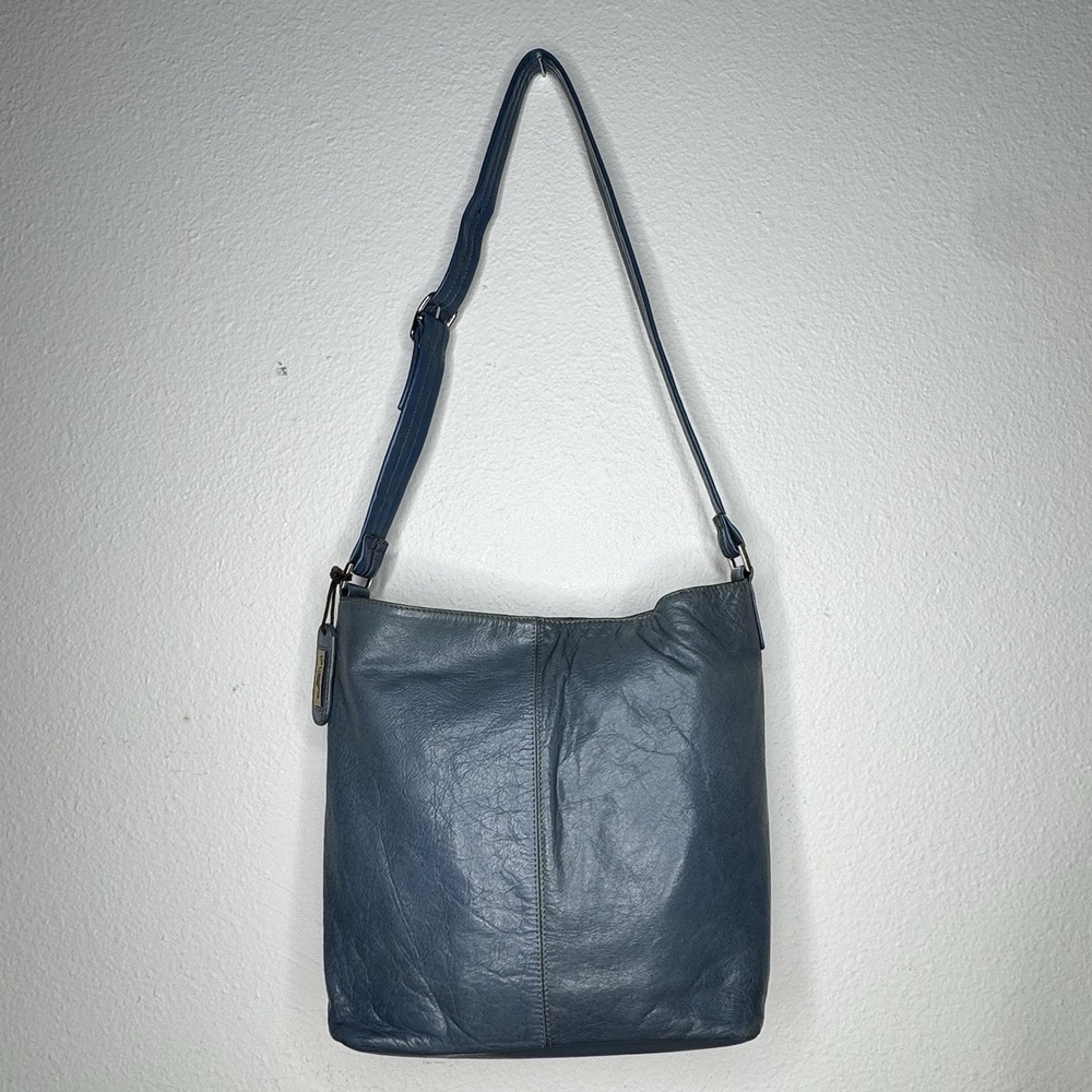 Liz Claiborne Blue Leather Bucket Bag Shoulder Bag Vintage 90s Y2K Purse
